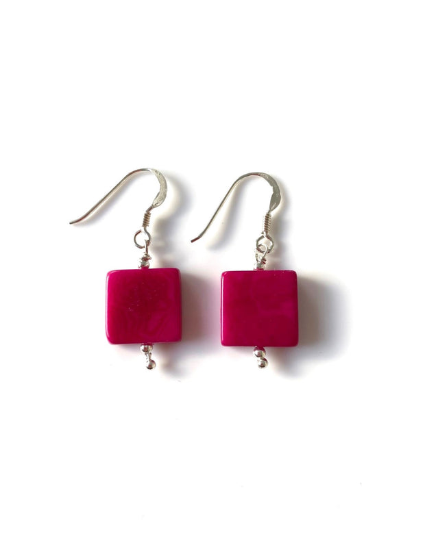 Cuadritos earrings (11mm) - Pink/Fuchsia