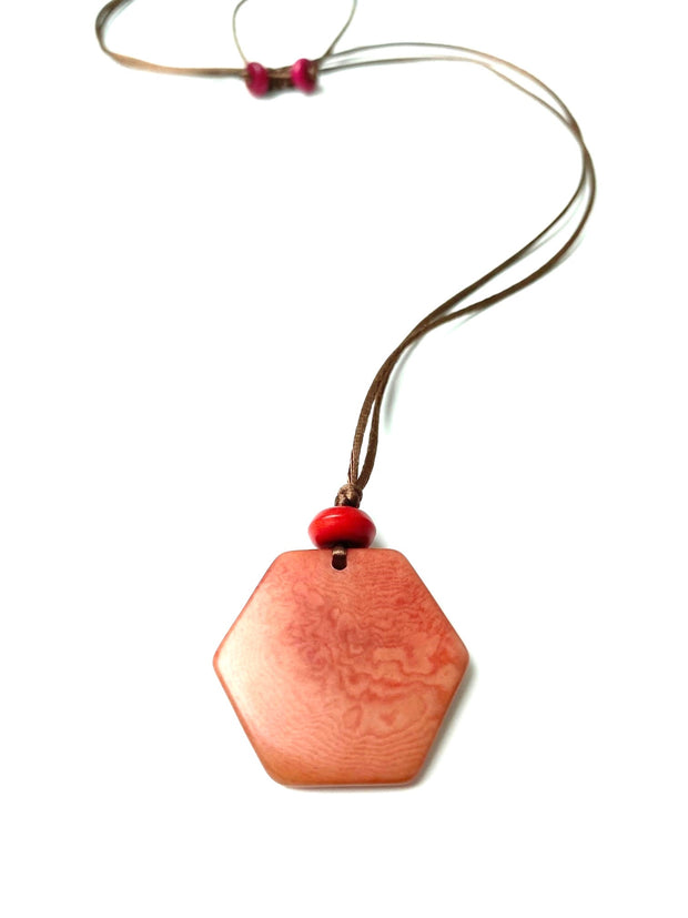 Hexagon pendant necklace - Red Salmon