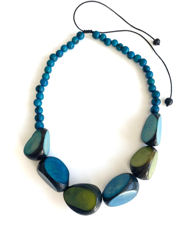 Tagua necklace x 6 - Blue/Green tones