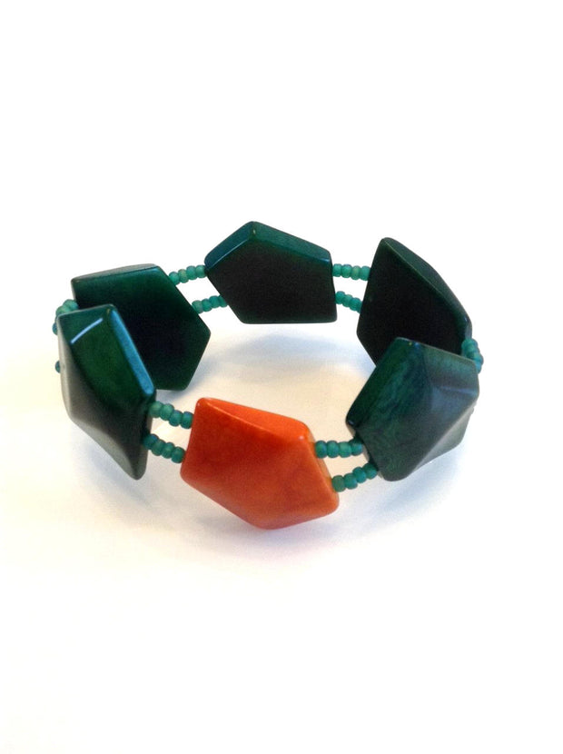 Diamante Bracelet - Green Hunter and Orange Tones