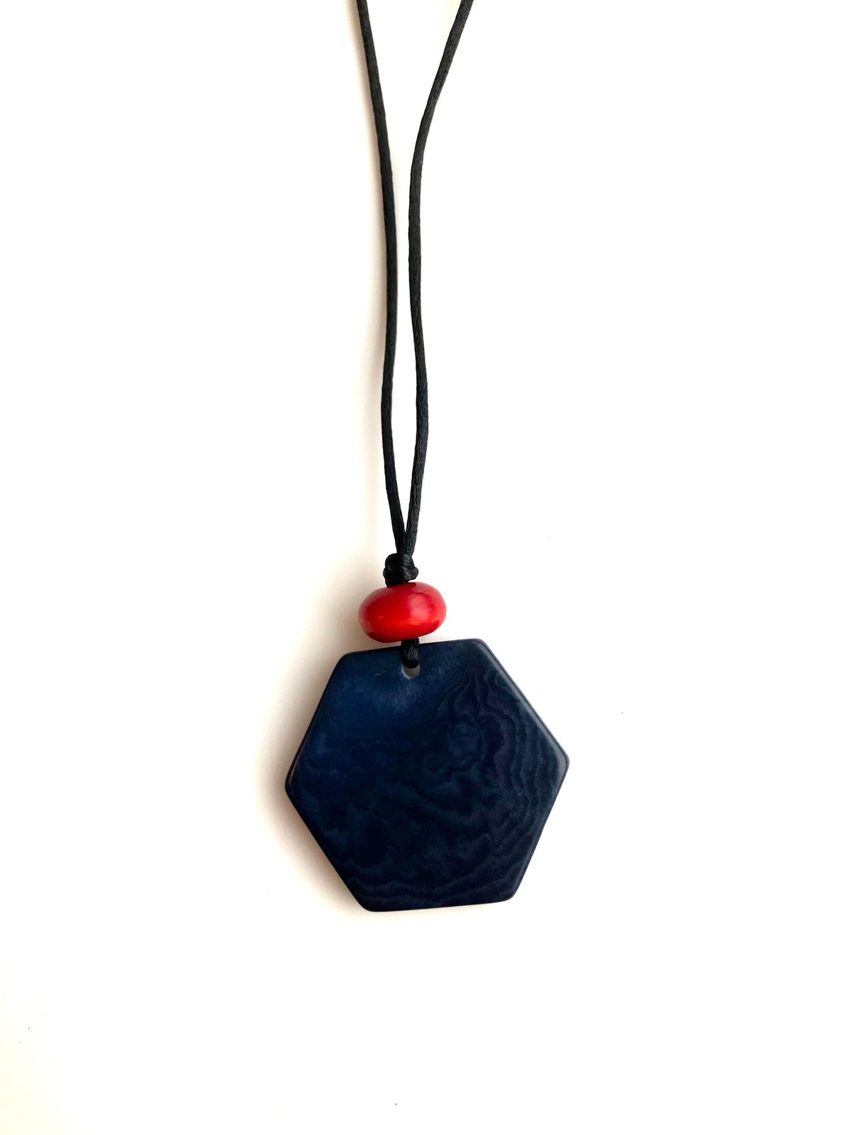 Hexagon pendant necklace - Navy with Red