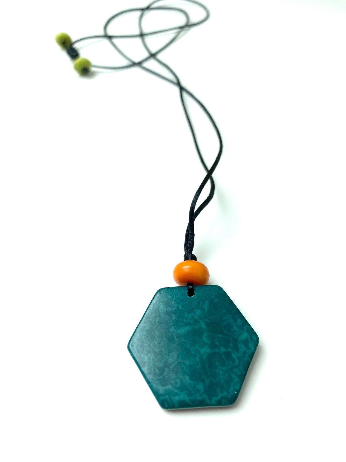 Hexagon pendant necklace - Green Hunter with Orange