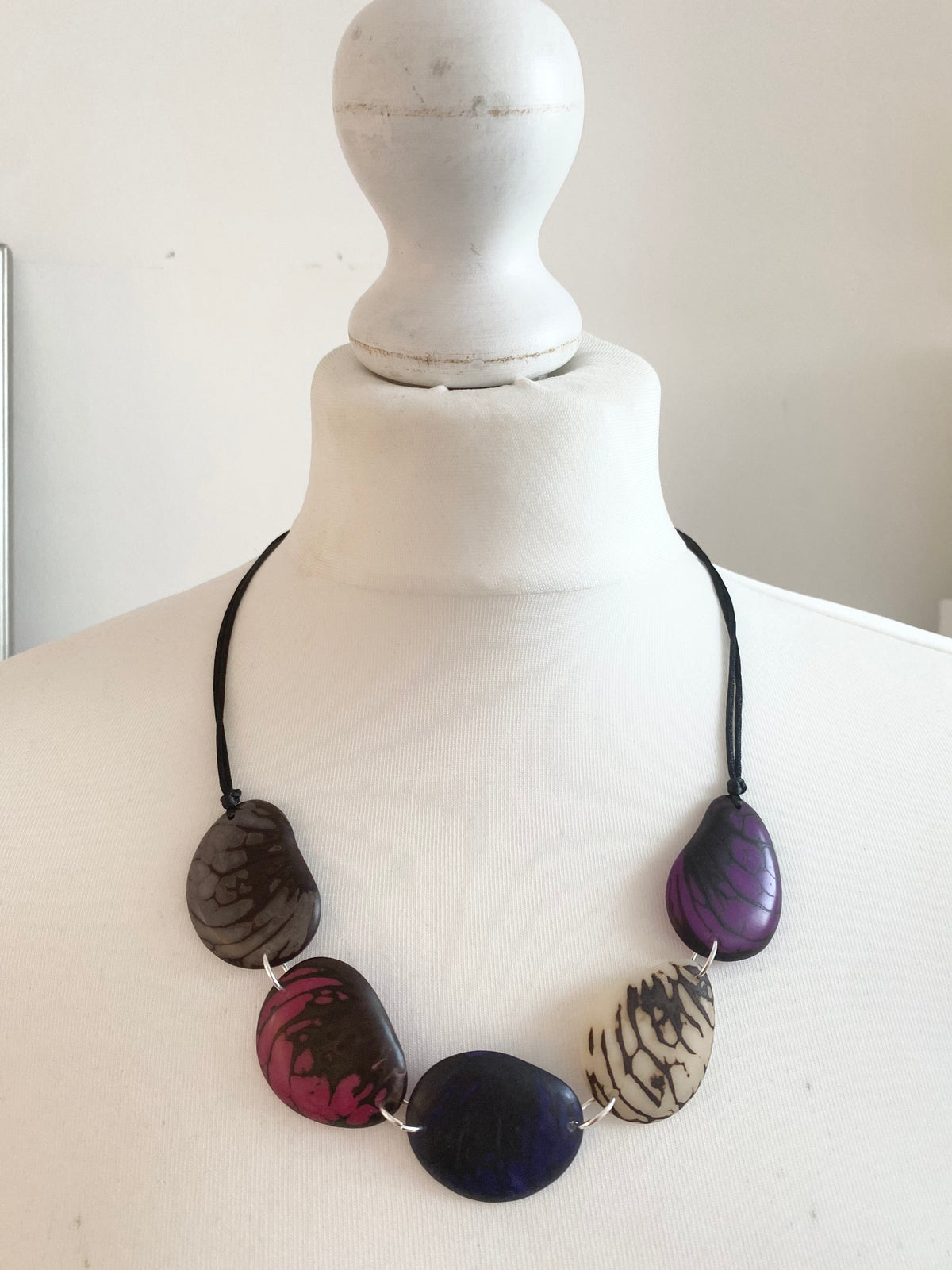 Zebra Necklace - Navy/Pink/Ivory/Grey/Purple