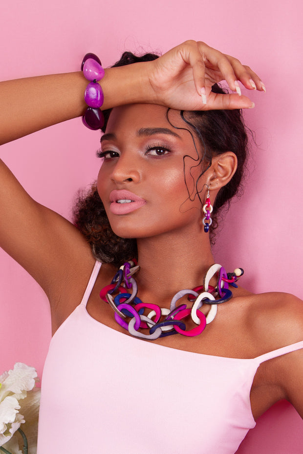Cadena Earrings - Pink, Ivory, Purple, Grey & Navy