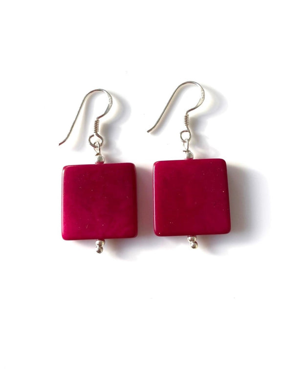 Cuadros earrings (18mm) - Pink/Fuchsia