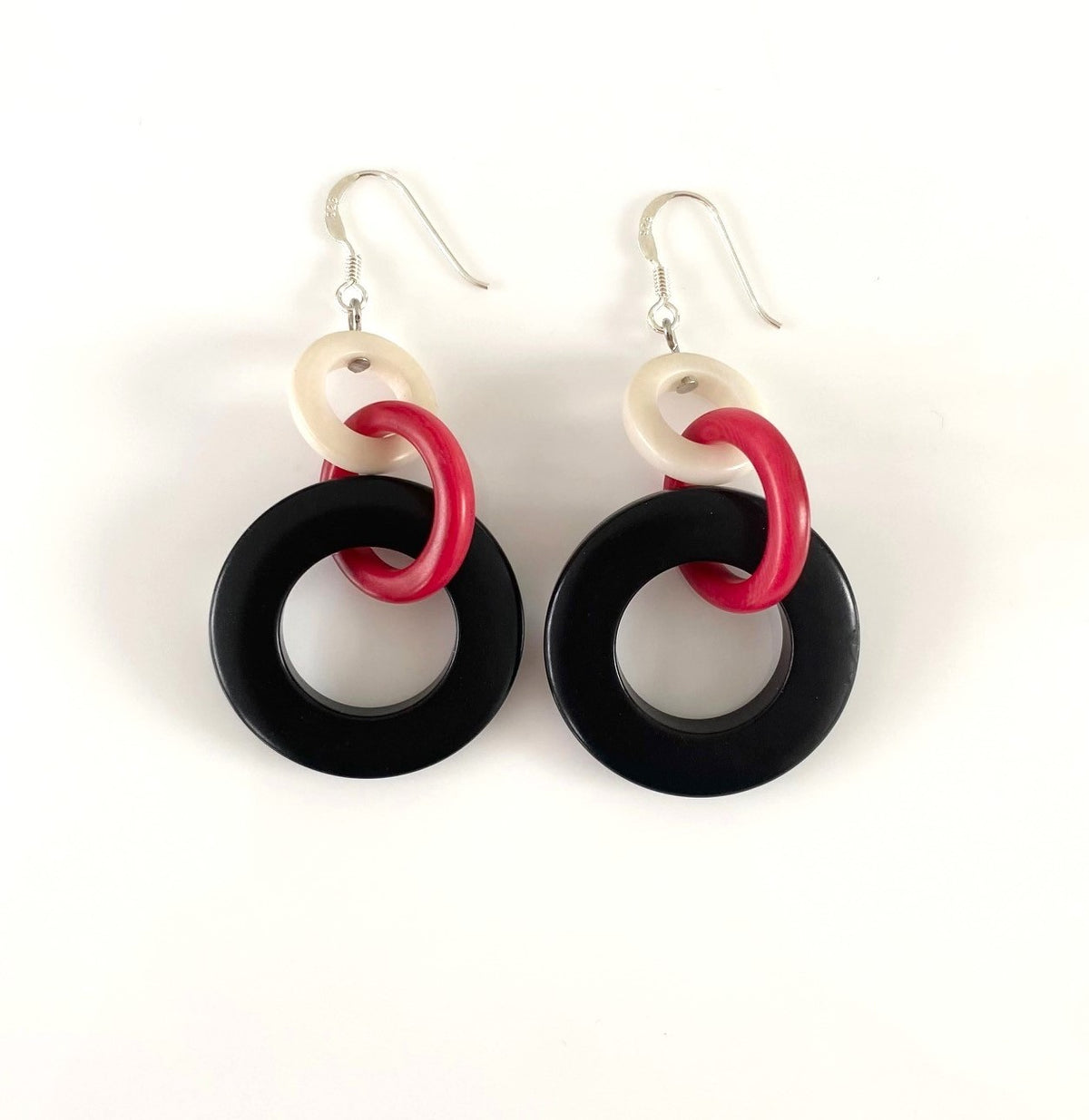 Hoops Earrings - Black/red/ivory