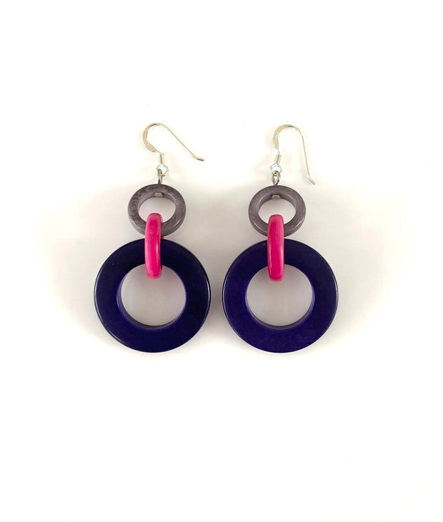 Hoops Earrings - Indigo/Pink/grey