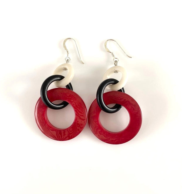 Hoops Earrings - Red/Black/Ivory