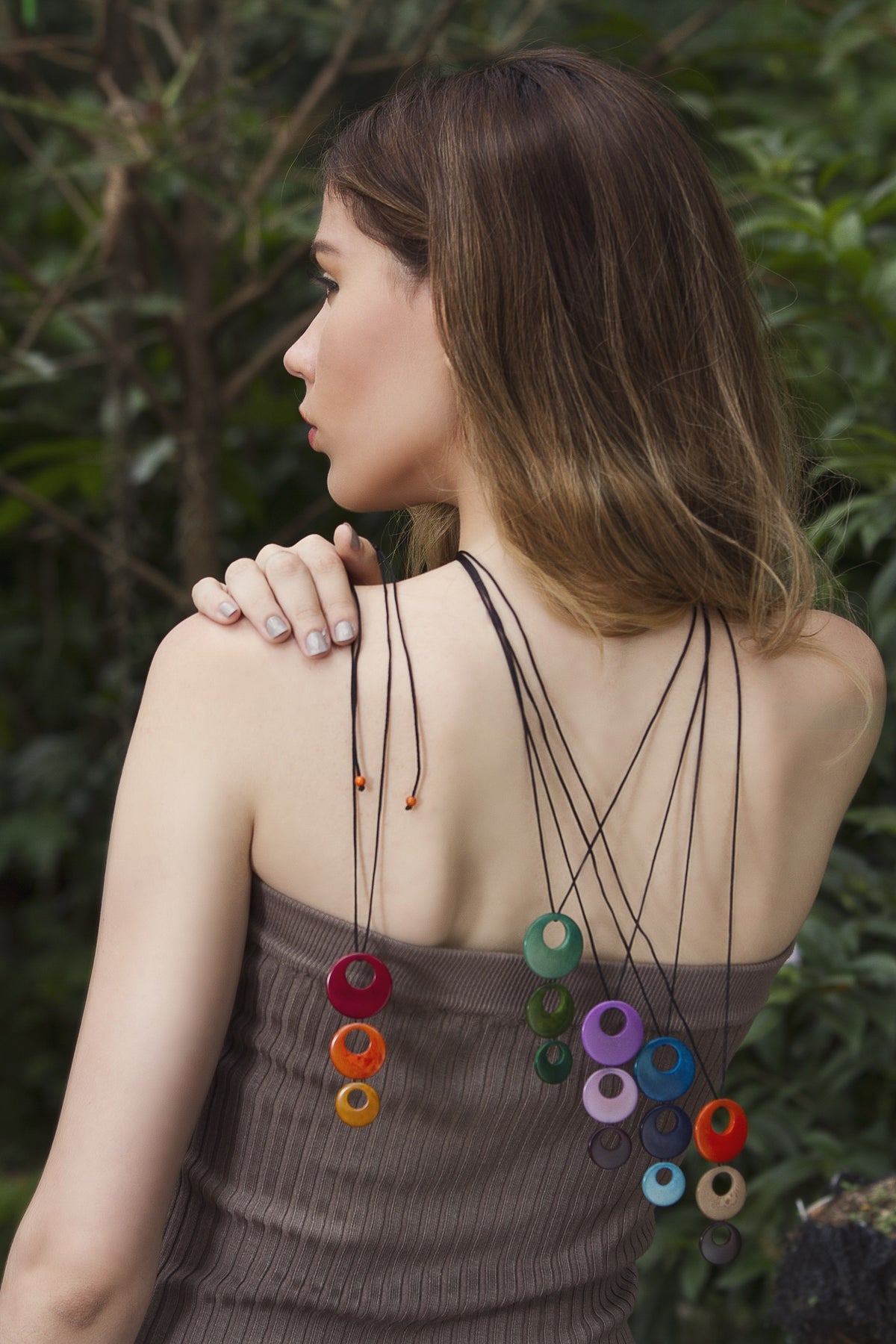 Triluna pendant necklace - Red, Orange & Mustard Tones