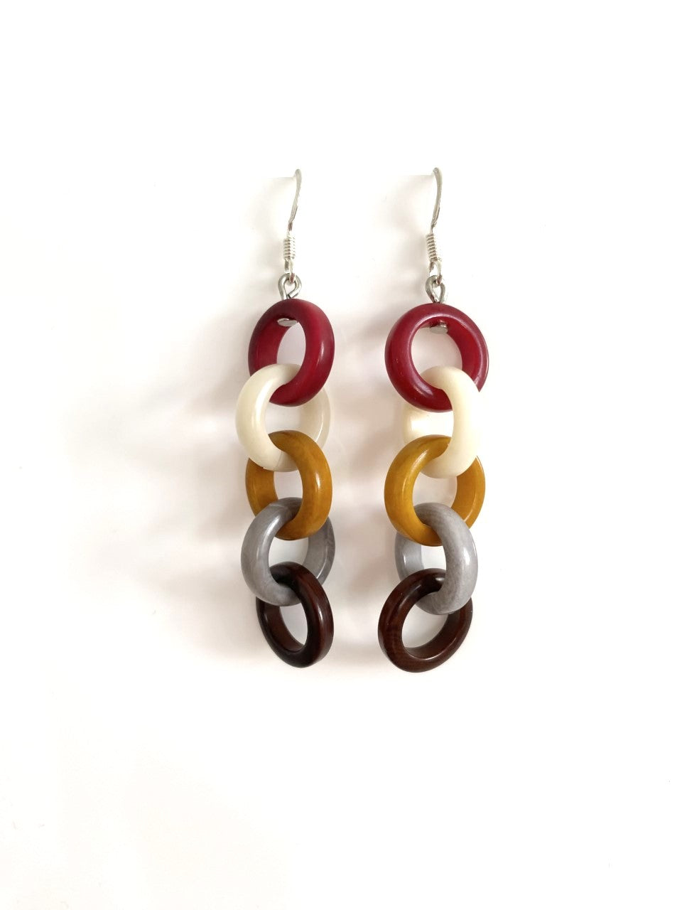 Cadena Earrings - Red, ivory, mustard, grey &brown
