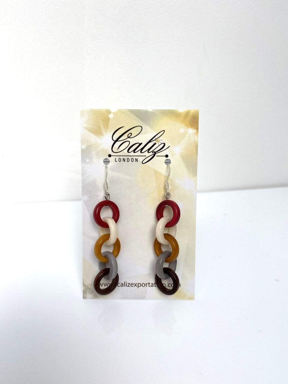 Cadena Earrings - Red, ivory, mustard, grey &brown
