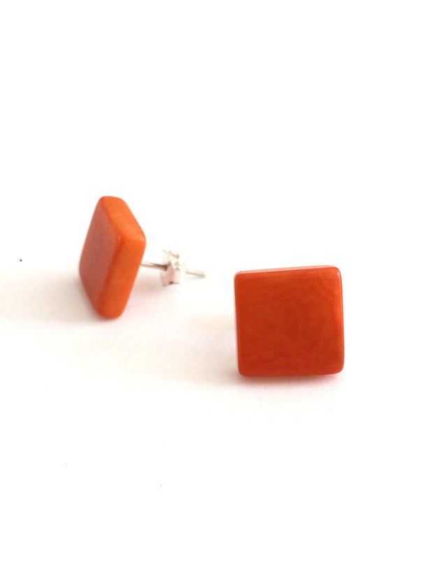 Studs cuadritos earrings - Orange