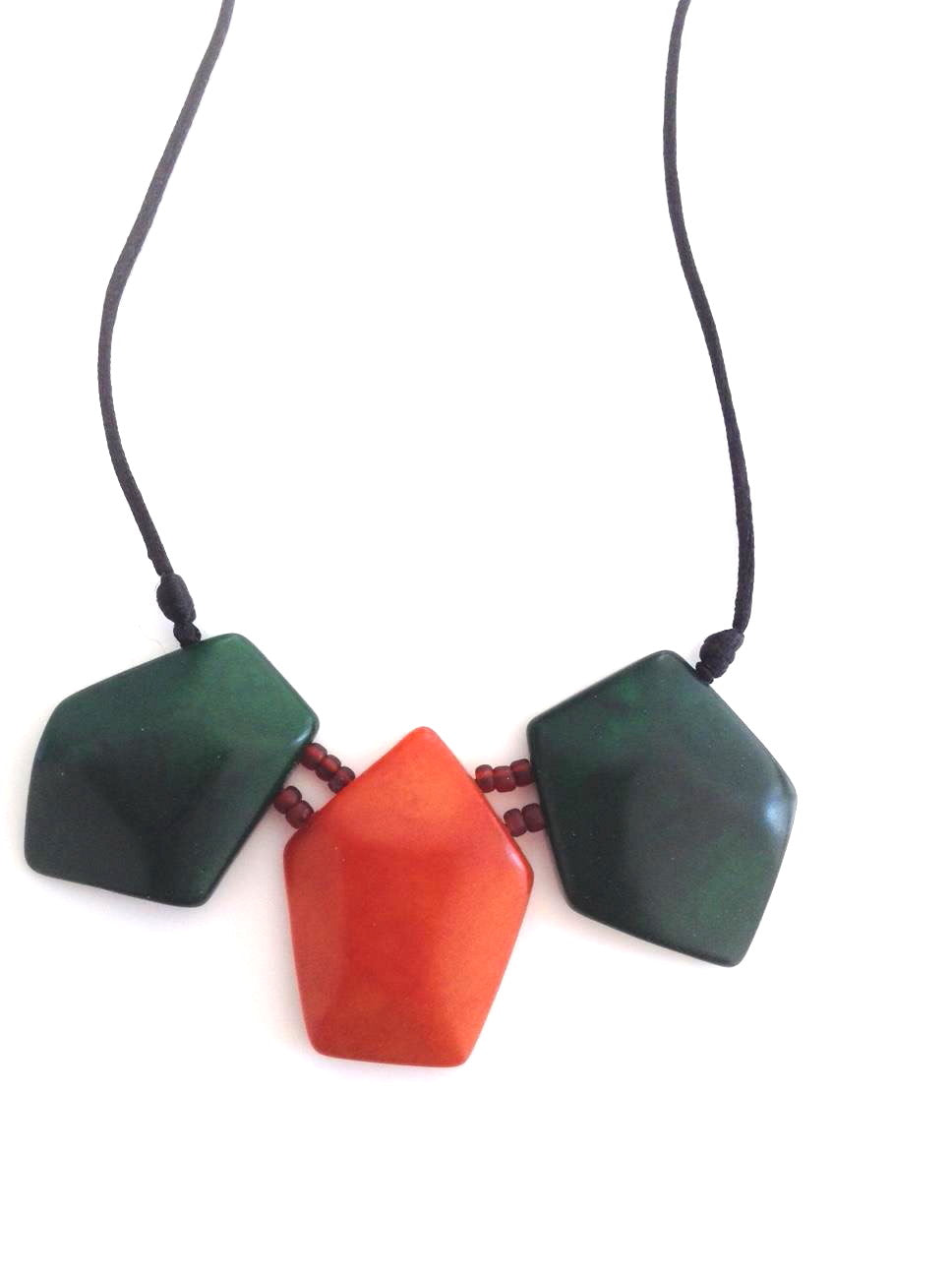 Diamante necklace - Green Hunter & Orange Tones